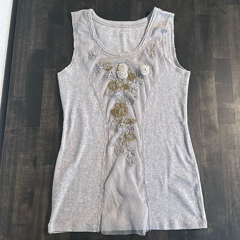 Marc Cain The Object of Love Gray Beaded Y2K Tank Size Small Artsy Boho